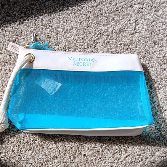 Victoria's Secret Handbags - Victoria's Secret Turquoise and White Cosmetic Bag